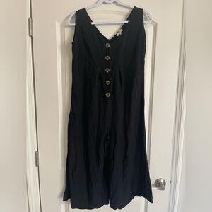 Black Sleeveless Button-Down Cropped Wide Leg Jumpsuit